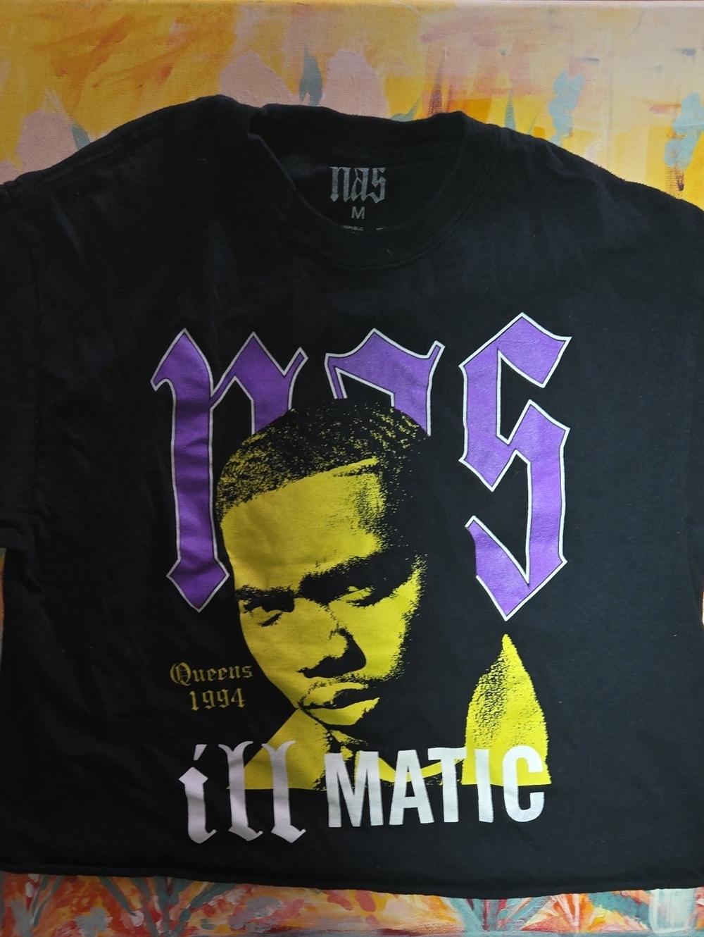 Nas 'Illmatic' Graphic Tee - Black with Purple & Yellow Print